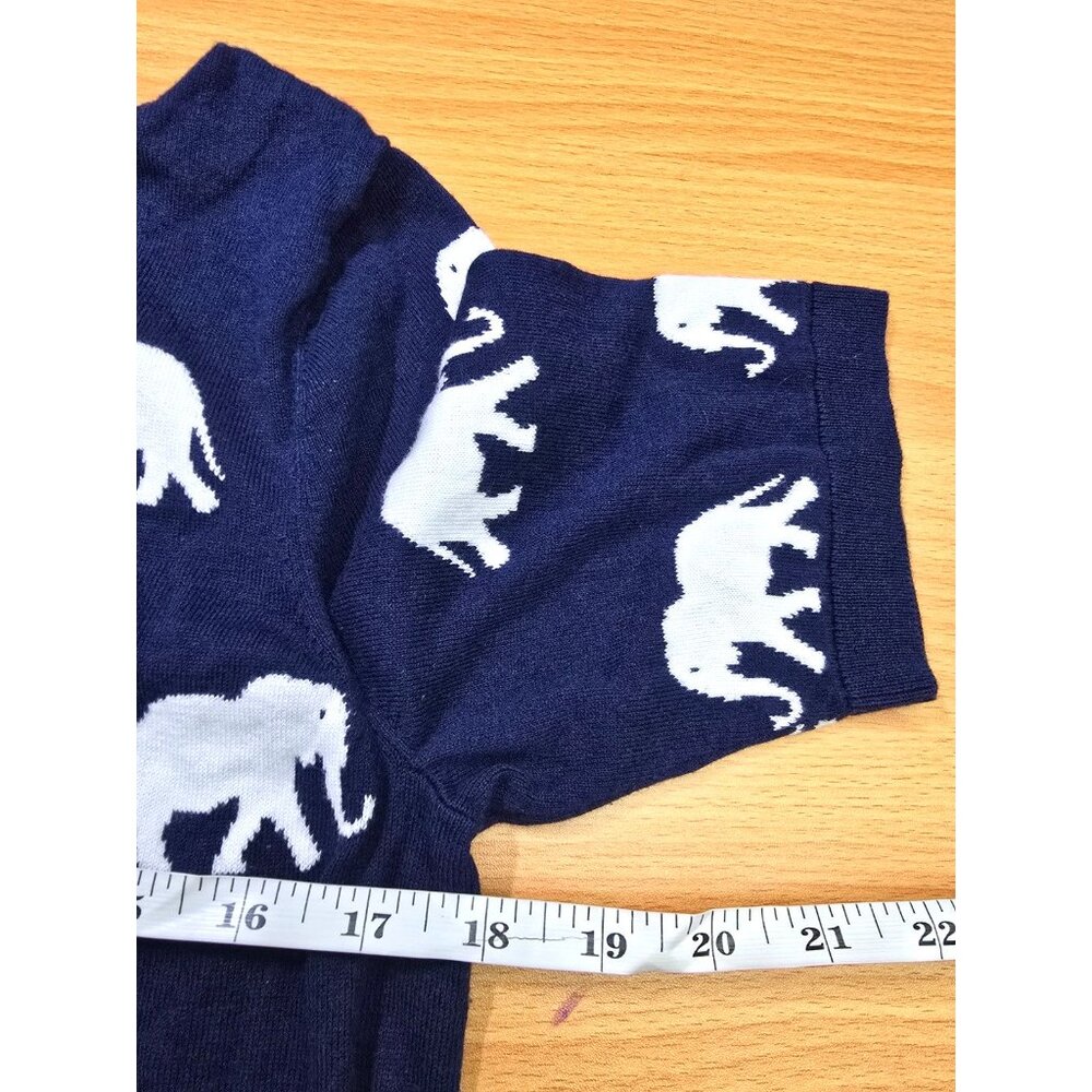 Talbots Top M Blue White Elephants Short Sleeve Comfort Business Casual Classic - Picture 4 of 10